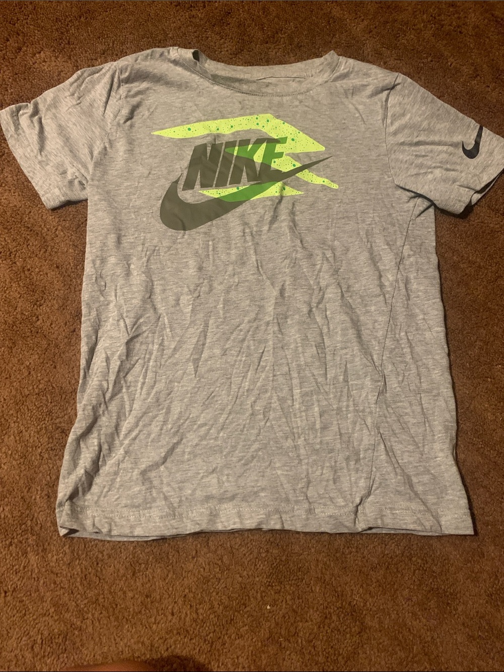 Nike Gray Short-Sleeve Graphic Tee with Neon Green Logo